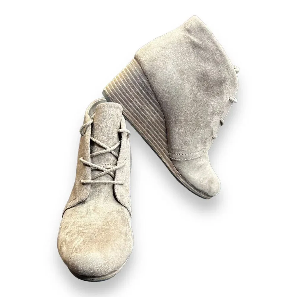 Dr‎ Scholls Boots Womens 7 M Dakota Casual Lace Up Wedge Ankle Bootie Biege